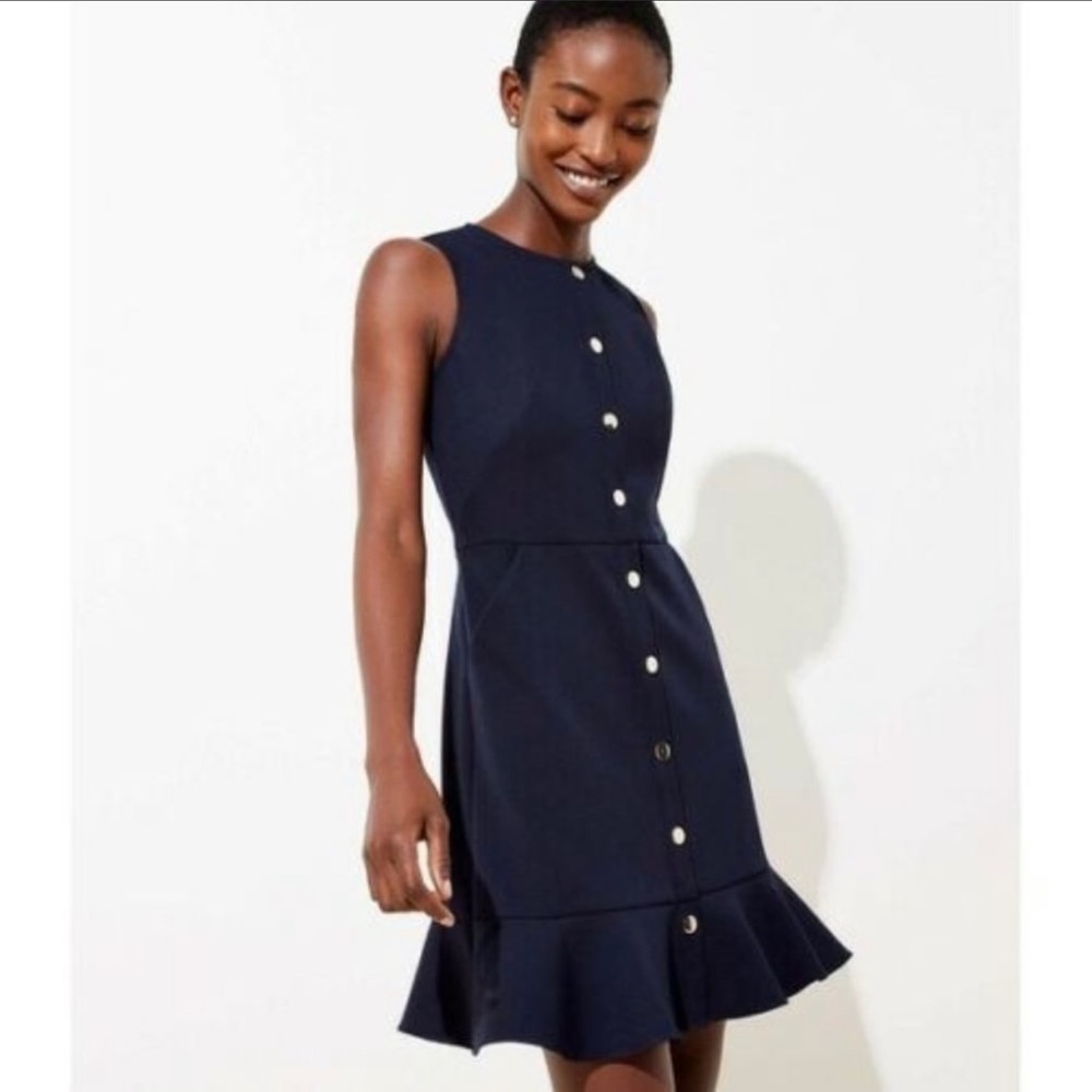 LOFT Gilded Button Flounce Dress Sz 8 has Tags
